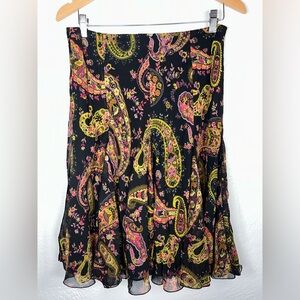Dana Buchman Skirt Womens 8 Paisley Silk Maxi Lined Chiffon Boho Retro Western‎